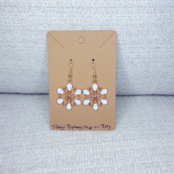 White and Gold Snowflake Earrings Hypoallergenic NWT - Picture 1 of 3
